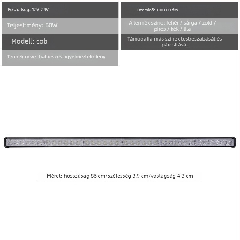 Alumínium LED első grille világítás autókhoz – riasztó és nappali világítás, 72W, 12-24V, modell: riasztó fény