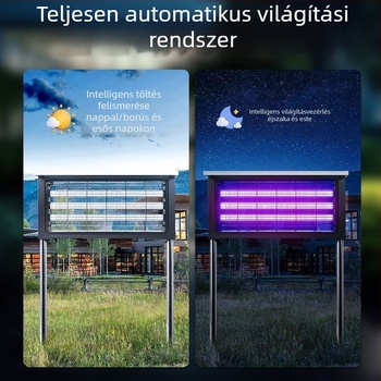 Kültéri napelemes szúnyogirtó lámpa - vízálló, újratölthető, UV-lila fény csapda, 200 m²+ lefedettség