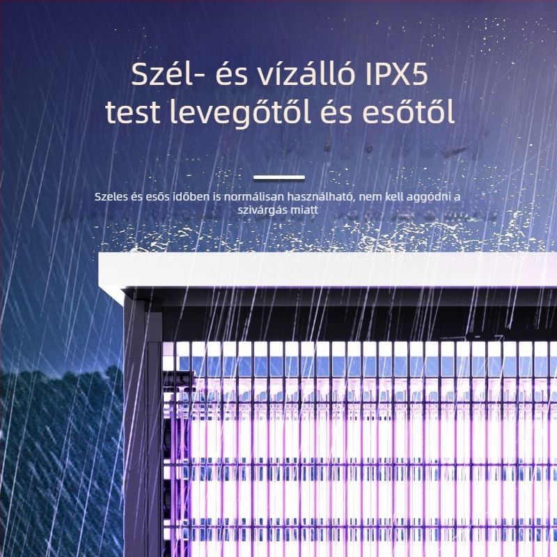 Kültéri napelemes szúnyogirtó lámpa - vízálló, újratölthető, UV-lila fény csapda, 200 m²+ lefedettség