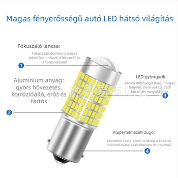 Autó LED lámpa 12–24V, 31W/30W, 1000 lm, 3014/144SMD, kompatibilis 1156/1157/3156/3157/7440/7443, nappali menetfény