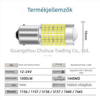 Autó LED lámpa 12–24V, 31W/30W, 1000 lm, 3014/144SMD, kompatibilis 1156/1157/3156/3157/7440/7443, nappali menetfény