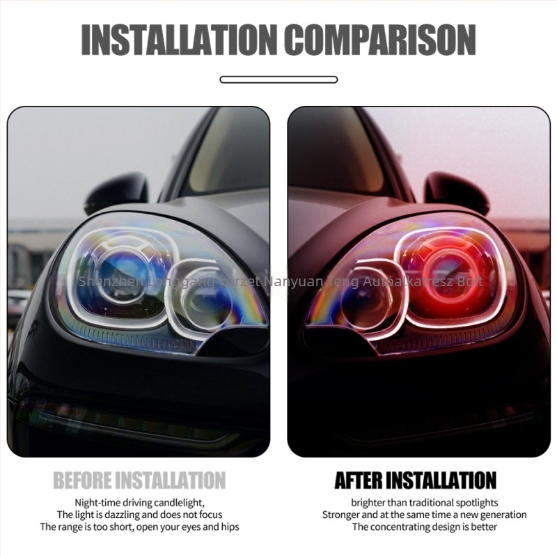 Autó LED fényszórók Angel Eye COB gyűrűvel, 120 mm kör lencsével, nappali menetfény és ködfény