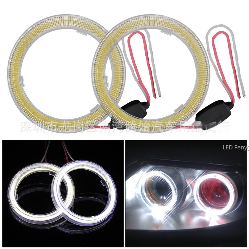 Autó LED fényszórók Angel Eye COB gyűrűvel, 120 mm kör lencsével, nappali menetfény és ködfény
