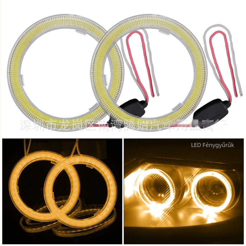 Autó LED fényszórók Angel Eye COB gyűrűvel, 120 mm kör lencsével, nappali menetfény és ködfény