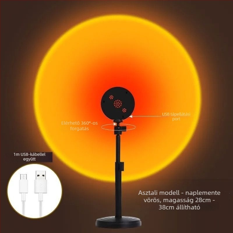 Távirányítós naplemente lámpa, 16 szín, hordozható atmoszférikus vetítés, állítható magasság — LED fényforrás, ≤5W, ≤36V, PVC kivitel