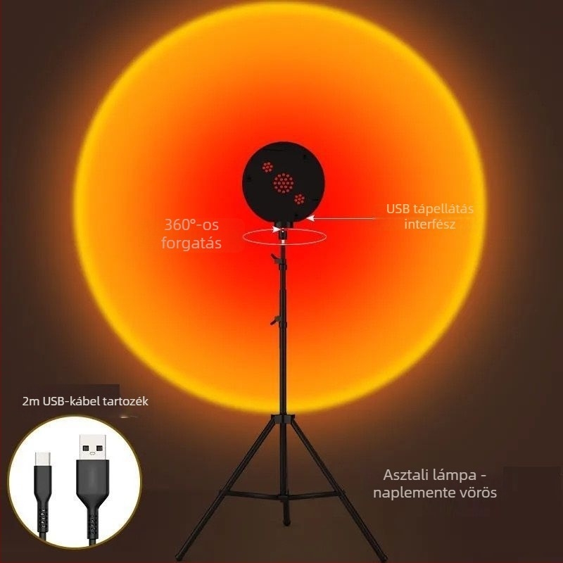 Távirányítós naplemente lámpa, 16 szín, hordozható atmoszférikus vetítés, állítható magasság — LED fényforrás, ≤5W, ≤36V, PVC kivitel