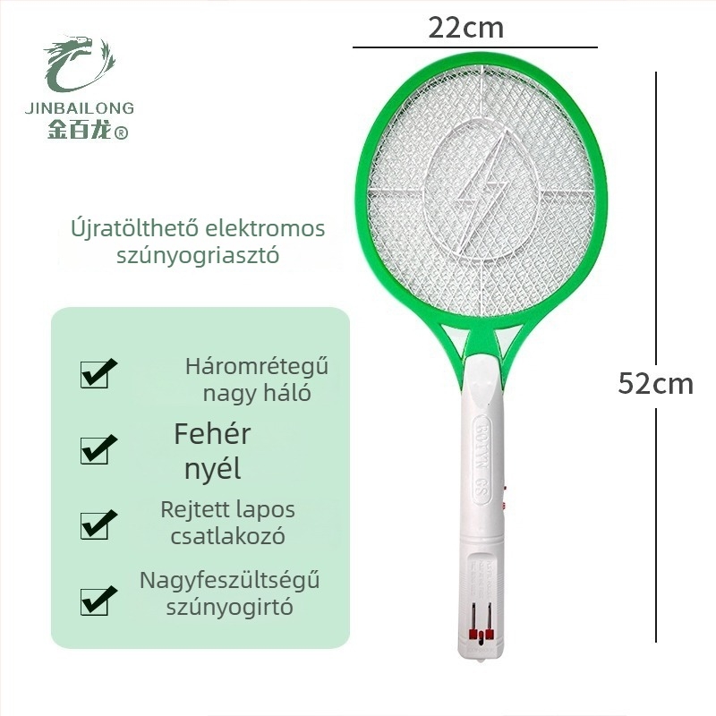 Elektromos szúnyogcsapó LED fénnyel és alumínium hálóval (11–20 m² lefedettség, 5–8 óra töltés, kézi elektromos sokk)