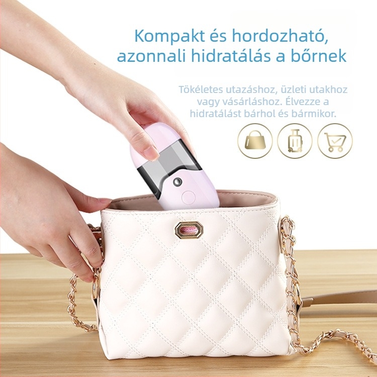 50 ml-es hordozható hidratáló permetező – kézi működtetés, hideg permet, USB-s szépségápoló készülék