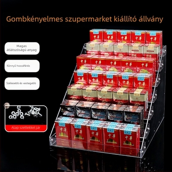 PS műanyagból készült többszintes kozmetikai és körömlakk bemutató állvány, lépcsőzetes kialakítás, 3-5 polc, injekciós öntés