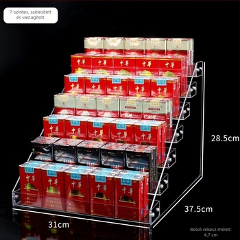 PS műanyagból készült többszintes kozmetikai és körömlakk bemutató állvány, lépcsőzetes kialakítás, 3-5 polc, injekciós öntés