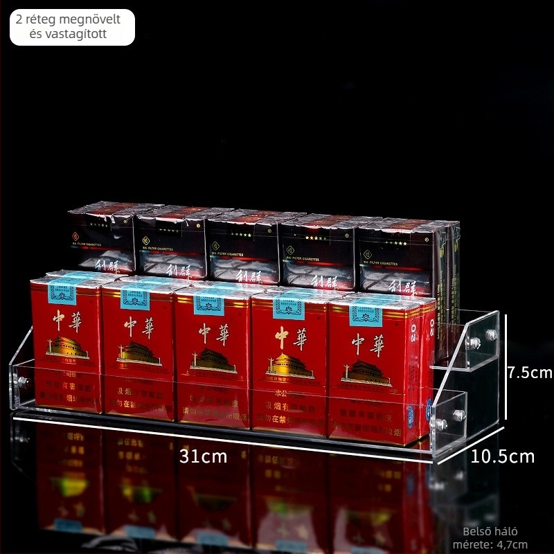 PS műanyagból készült többszintes kozmetikai és körömlakk bemutató állvány, lépcsőzetes kialakítás, 3-5 polc, injekciós öntés