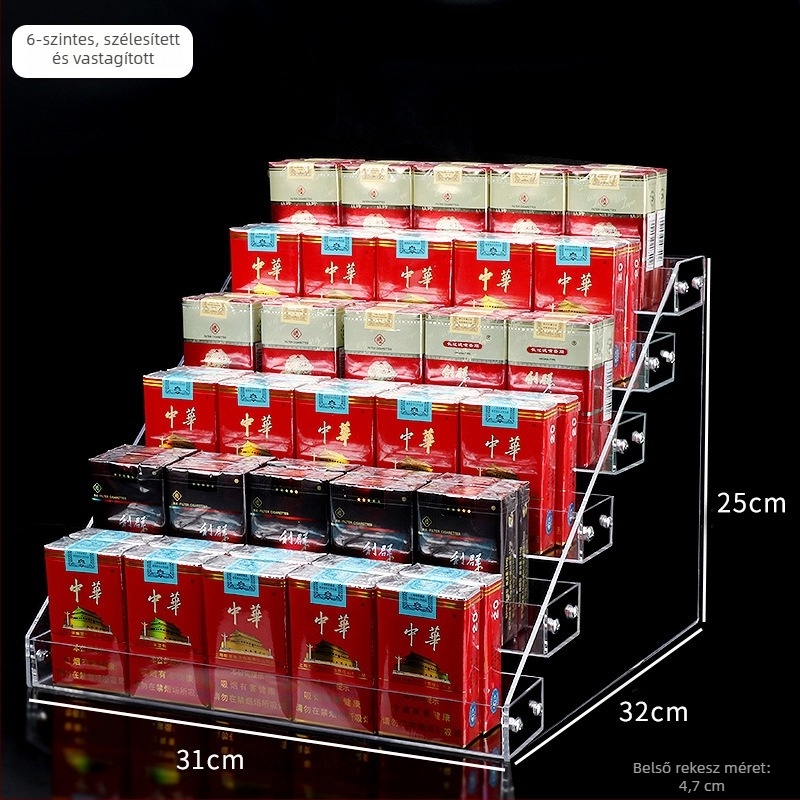 PS műanyagból készült többszintes kozmetikai és körömlakk bemutató állvány, lépcsőzetes kialakítás, 3-5 polc, injekciós öntés