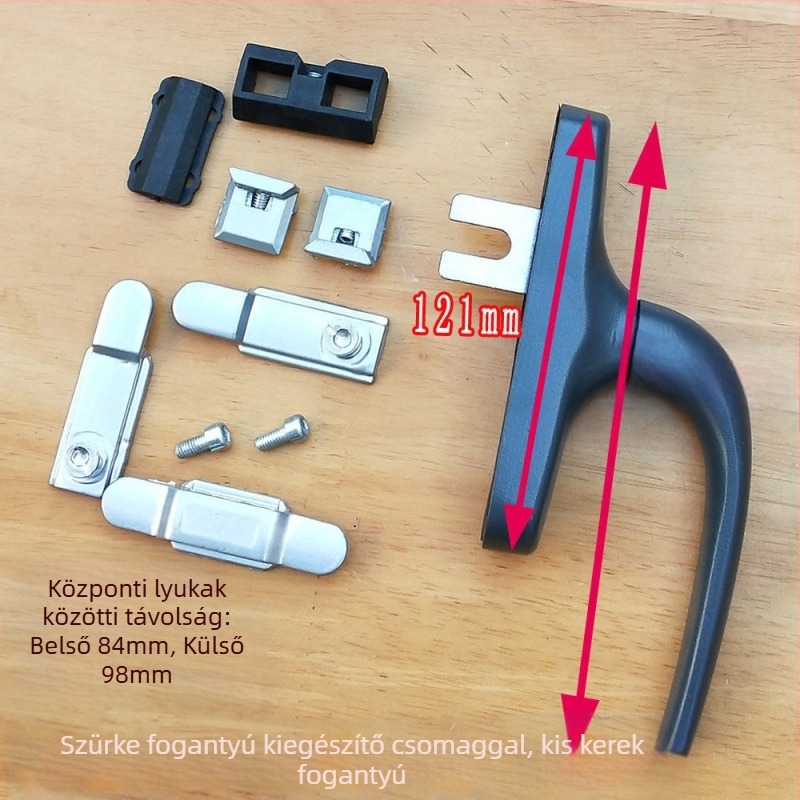 Alumíniumötvözet ablakfogantyú belsőnyitású és billenő ablakokhoz, sík profil, kétpontos zár, 5055