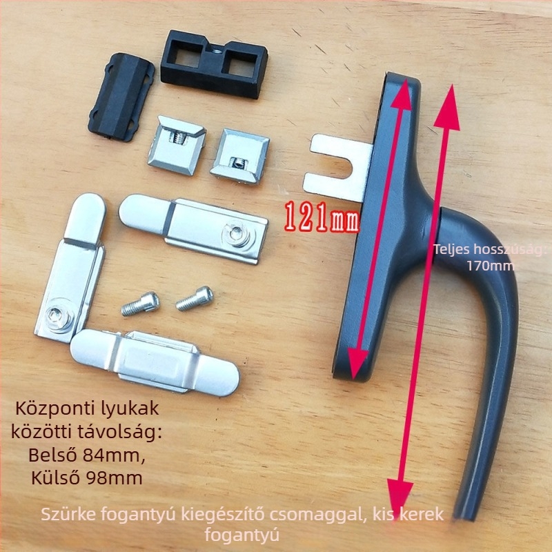 Alumíniumötvözet ablakfogantyú belsőnyitású és billenő ablakokhoz, sík profil, kétpontos zár, 5055