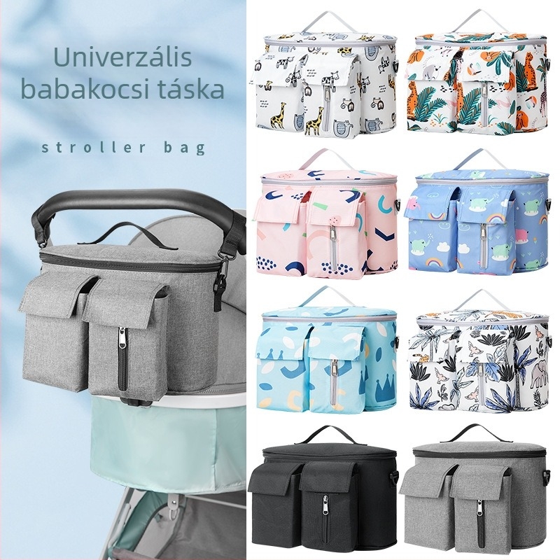 Babakocsi akasztós táska, virágmintás, Oxford anyagból, vízálló, poliészter bélés