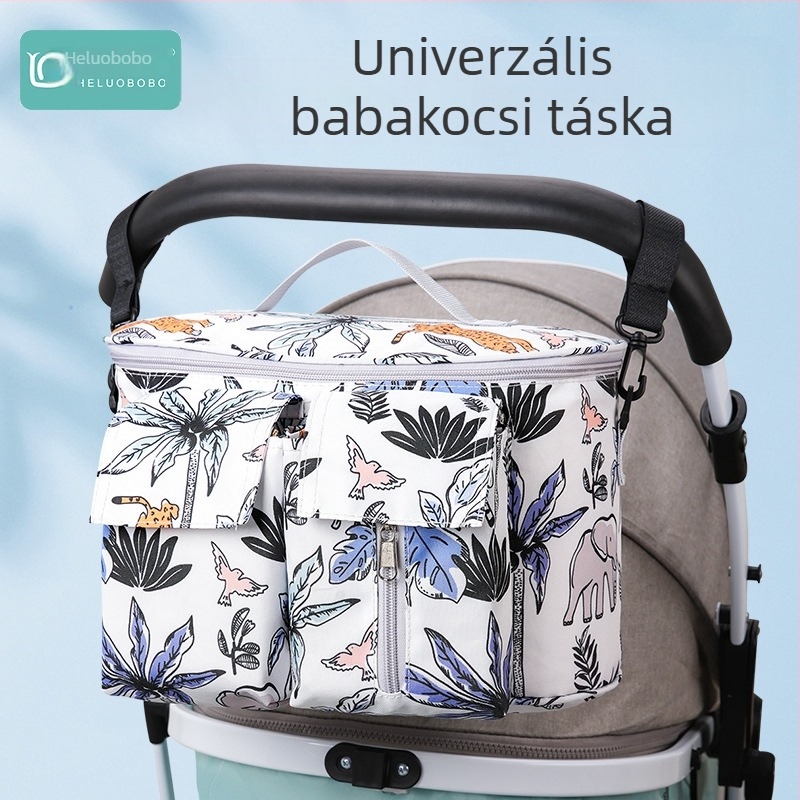 Babakocsi akasztós táska, virágmintás, Oxford anyagból, vízálló, poliészter bélés