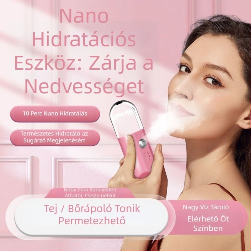 Nano permetező hidratáló eszköz – kézben tartható arckrémpermetező, hideg permet, 5+ fokozat, köd idő ≤10 s, termoelektrikus hidratációs technológia, beépített akkumulátor nélkül