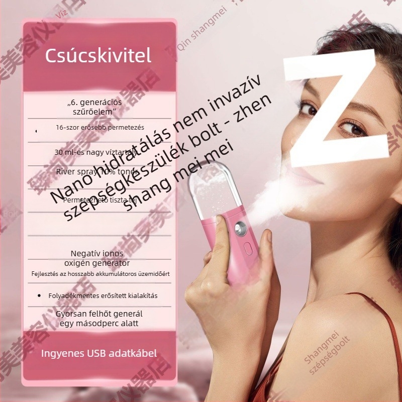 Nano permetező hidratáló eszköz – kézben tartható arckrémpermetező, hideg permet, 5+ fokozat, köd idő ≤10 s, termoelektrikus hidratációs technológia, beépített akkumulátor nélkül