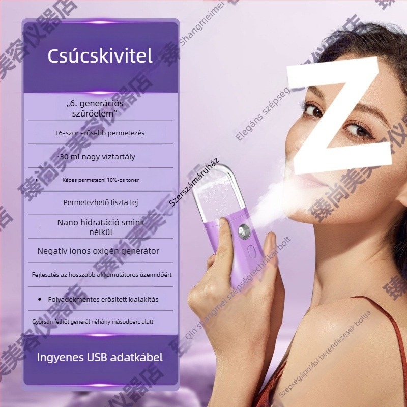 Nano permetező hidratáló eszköz – kézben tartható arckrémpermetező, hideg permet, 5+ fokozat, köd idő ≤10 s, termoelektrikus hidratációs technológia, beépített akkumulátor nélkül