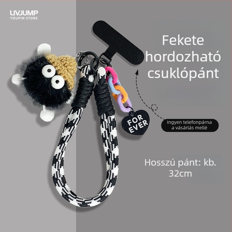 Telefonnyaklánc nylon szövésű, plüss geometriai függővel, uniszex, fém csat