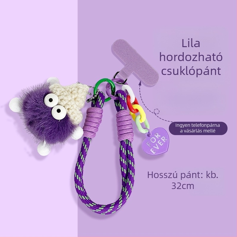Telefonnyaklánc nylon szövésű, plüss geometriai függővel, uniszex, fém csat