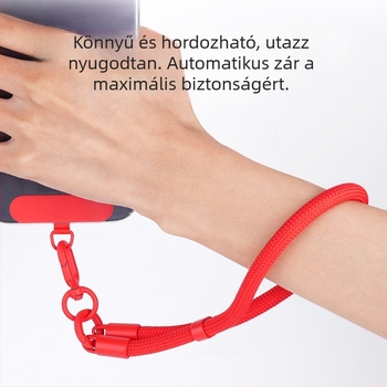 Lobster kapocsos mobiltelefon nyakpánt – multifunkcionális, fonott poliészter zsinór, fémkapocs; Anyagok: cink ötvözet + erős poliészter; Zsinór anyaga: poliészter; Kapocs anyaga: fém; Testreszabás: Igen