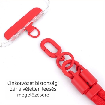 Lobster kapocsos mobiltelefon nyakpánt – multifunkcionális, fonott poliészter zsinór, fémkapocs; Anyagok: cink ötvözet + erős poliészter; Zsinór anyaga: poliészter; Kapocs anyaga: fém; Testreszabás: Igen