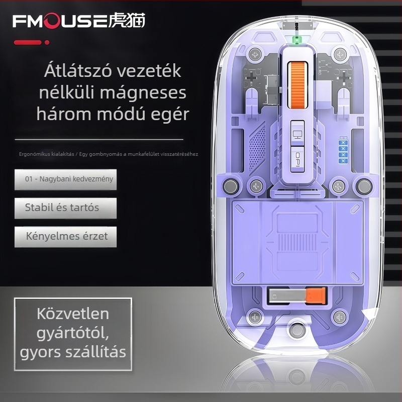 Vezeték nélküli egér, 2.4G + Bluetooth, 1600dpi, 5 gomb, 10m hatótávolság, 76 g, laptop-kompatibilis