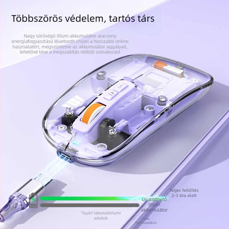 Vezeték nélküli egér, 2.4G + Bluetooth, 1600dpi, 5 gomb, 10m hatótávolság, 76 g, laptop-kompatibilis