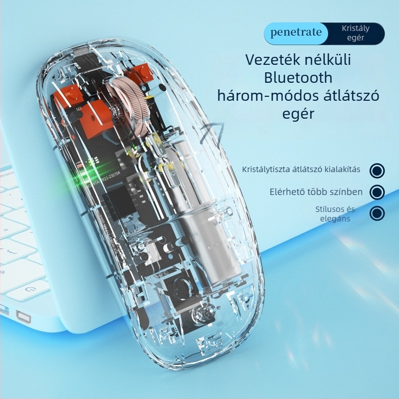 Bluetooth vezeték nélküli egér 6 gombbal, 2500 DPI, kettős módú kapcsolódás (2.4G/Bluetooth), akár 10 m hatótáv, laptopokhoz kompatibilis