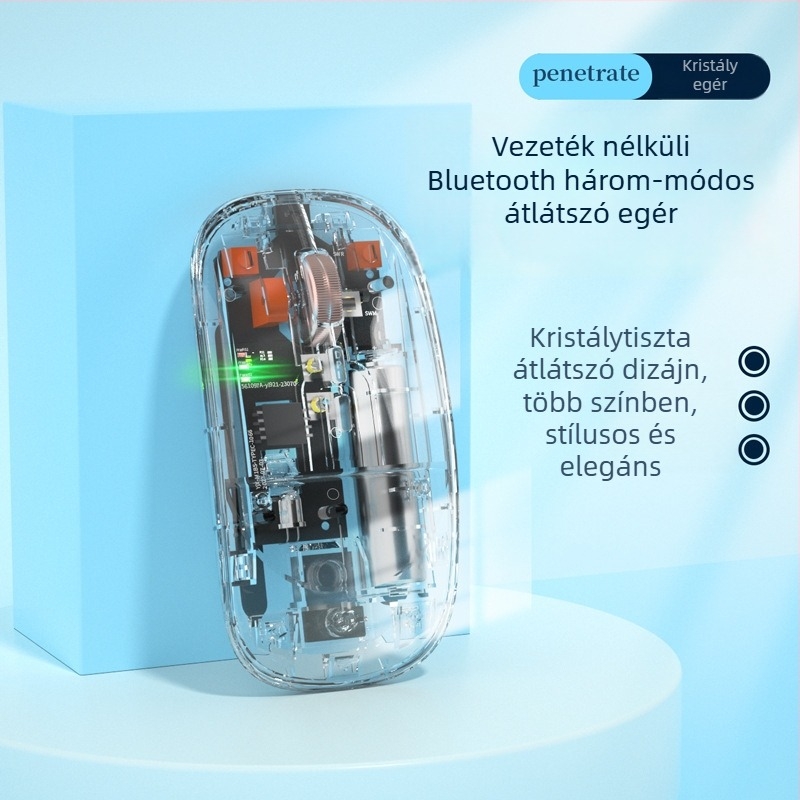 Bluetooth vezeték nélküli egér 6 gombbal, 2500 DPI, kettős módú kapcsolódás (2.4G/Bluetooth), akár 10 m hatótáv, laptopokhoz kompatibilis