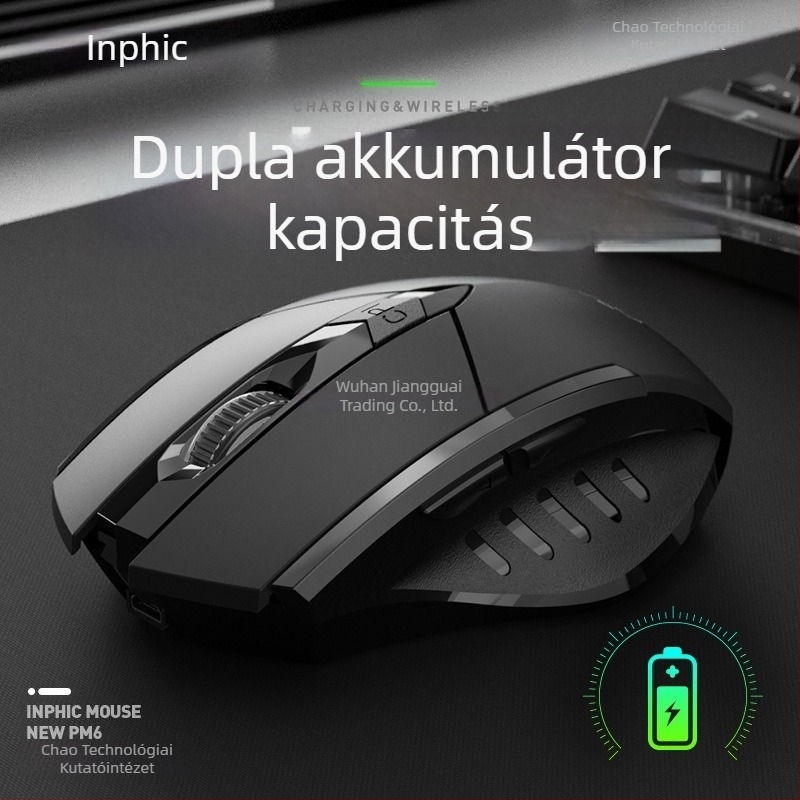 Vezeték nélküli gamer egér, 6 gomb, 2400 DPI, 2,4 GHz, csendes és ergonómikus