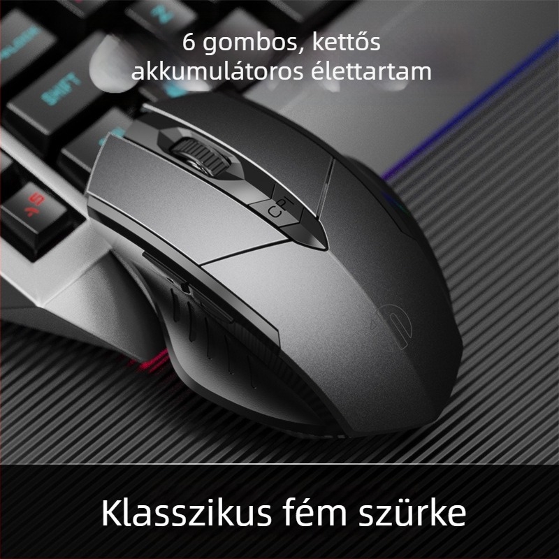 Vezeték nélküli gamer egér, 6 gomb, 2400 DPI, 2,4 GHz, csendes és ergonómikus