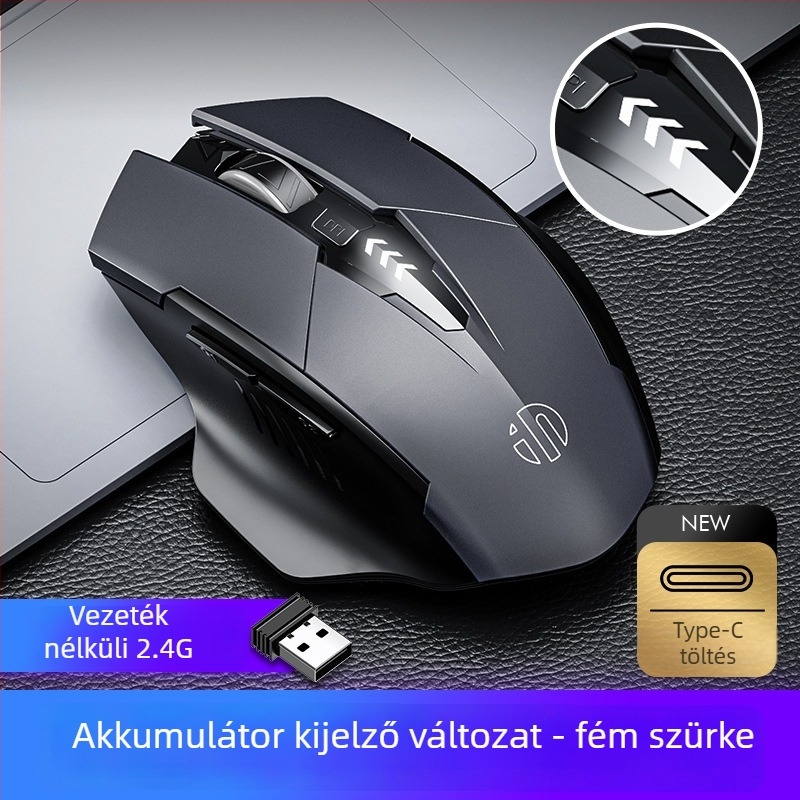 Vezeték nélküli gamer egér, 6 gomb, 2400 DPI, 2,4 GHz, csendes és ergonómikus