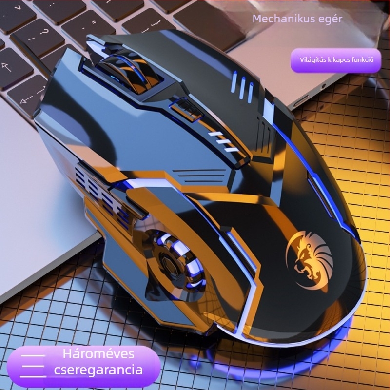 Vezetékes csendes gamer egér, mechanikus, világító, USB