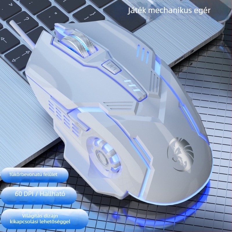 Vezetékes csendes gamer egér, mechanikus, világító, USB