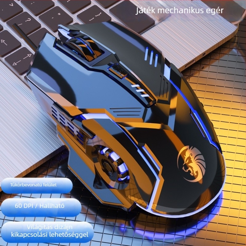 Vezetékes csendes gamer egér, mechanikus, világító, USB