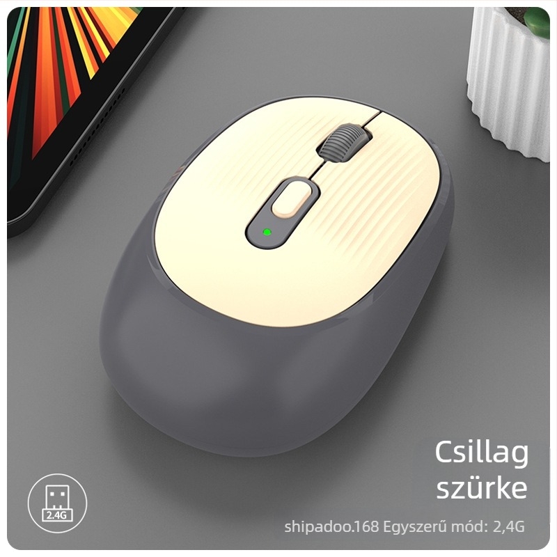 W-300 vezeték nélküli egér, 2400 DPI, Bluetooth és 2.4G dual módban, ergonomikus, Plug-and-Play