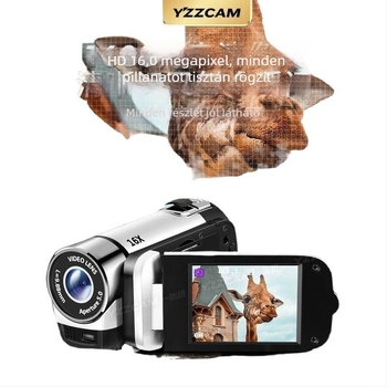 Kompakt digitális kézi kamera billenő, forgatható kijelzővel a szelfikhez; CCD szenzor 16 MP, 16x optikai zoom, optikai képstabilizálás