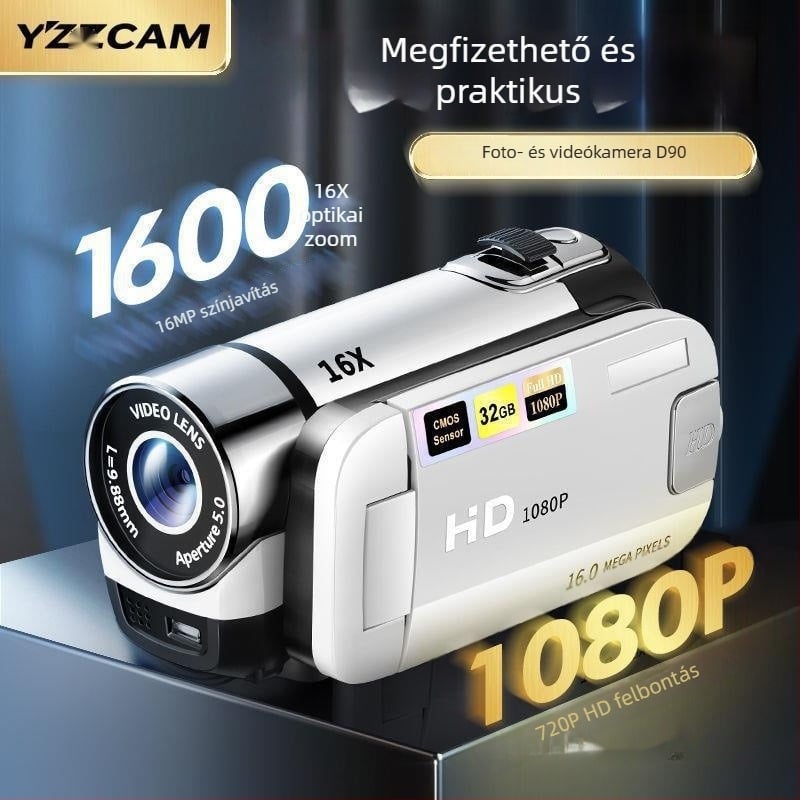 Kompakt digitális kézi kamera billenő, forgatható kijelzővel a szelfikhez; CCD szenzor 16 MP, 16x optikai zoom, optikai képstabilizálás