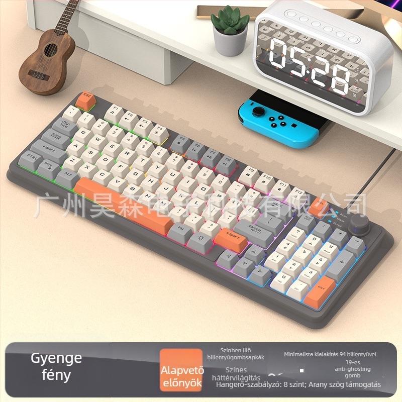 Kábeles gaming billentyűzet mechanikus érzet, RGB háttérvilágítás, 88–98 billentyű, USB, 1,5 m kábel