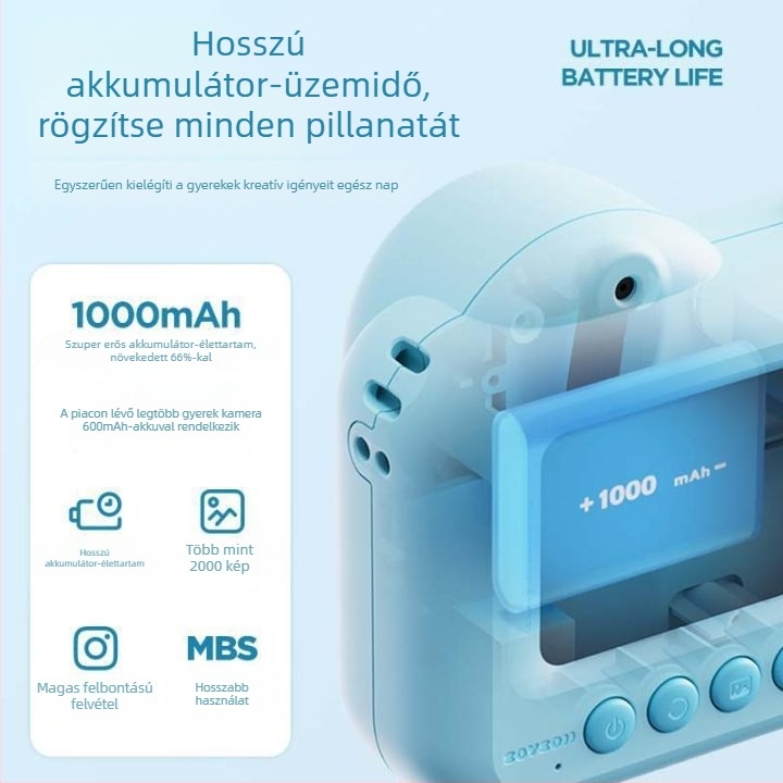 Kicsiknek szánt kamera játék 3,0 hüvelykes LCD-vel, 4800 pixeles felbontással, memóriakártya-tárhellyel, 1000mAh akkumulátor, fényképezés, videó és folyamatos felvétel