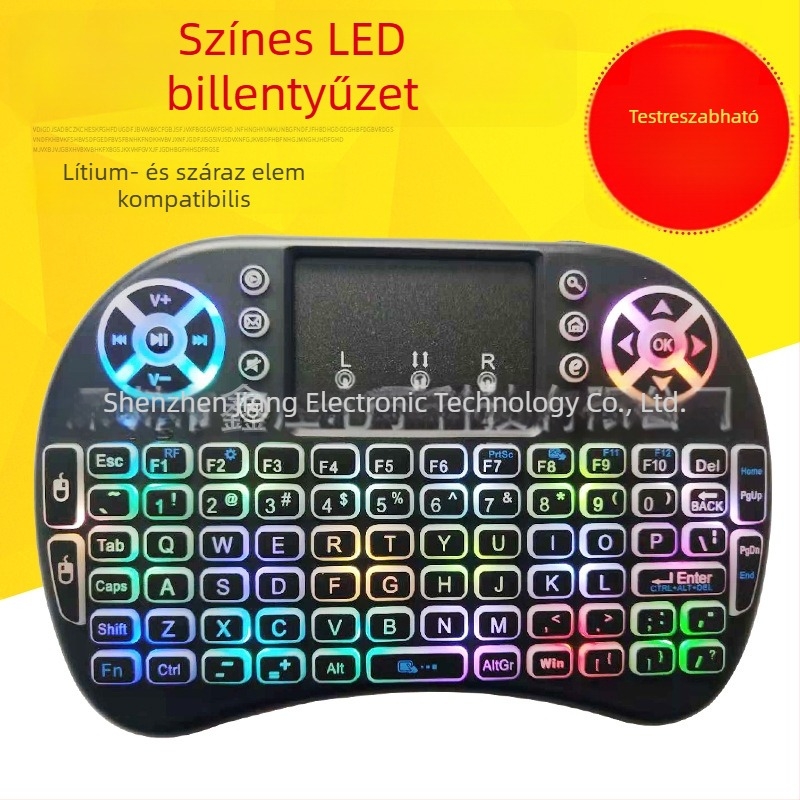 Vezeték nélküli mini háttérvilágítású billentyűzet légi egérrel (i8) – USB interfész, 10 m hatótáv, 2000 dpi