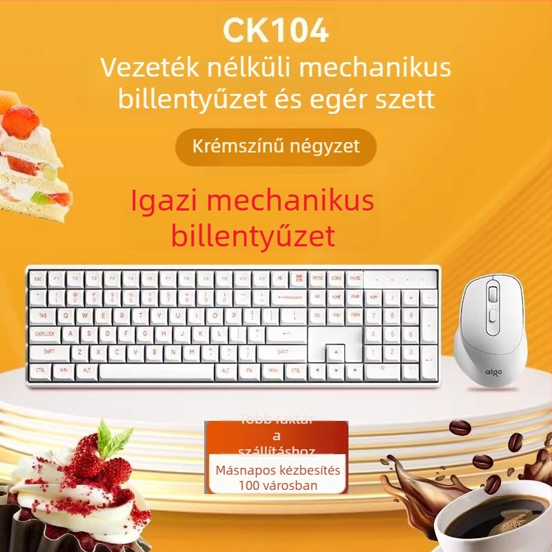 Vezeték nélküli mechanikus billentyűzet és egér készlet CK104, 106 billentyű, zöld kapcsolók