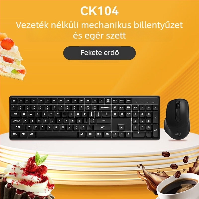 Vezeték nélküli mechanikus billentyűzet és egér készlet CK104, 106 billentyű, zöld kapcsolók