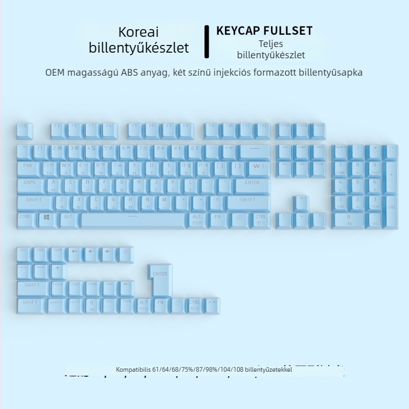 Koreai témájú átlátszó mechanikus billentyűzet-kapucs készlet, univerzális kompatibilitás, több mint 98 billentyű, műanyag anyag, vezetékes csatlakozás