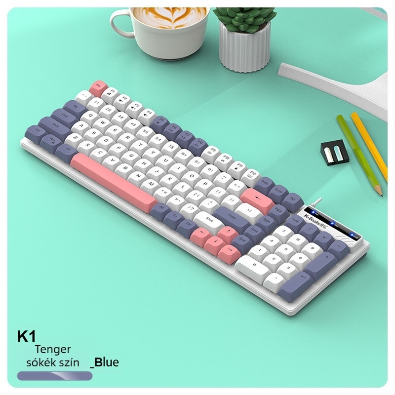 Vezetékes billentyűzet és egér készlet, mechanikus érzet, fény nélkül, csuklótámasz nélkül, számítógéphez