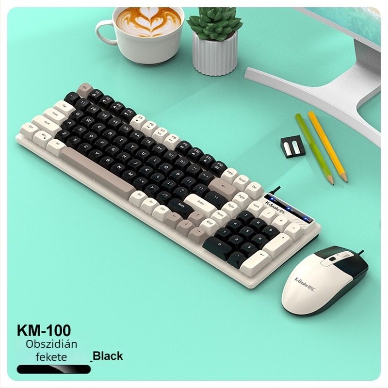 Vezetékes billentyűzet és egér készlet, mechanikus érzet, fény nélkül, csuklótámasz nélkül, számítógéphez