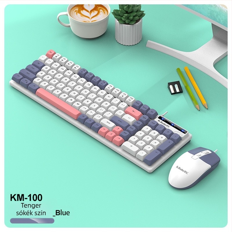Vezetékes billentyűzet és egér készlet, mechanikus érzet, fény nélkül, csuklótámasz nélkül, számítógéphez