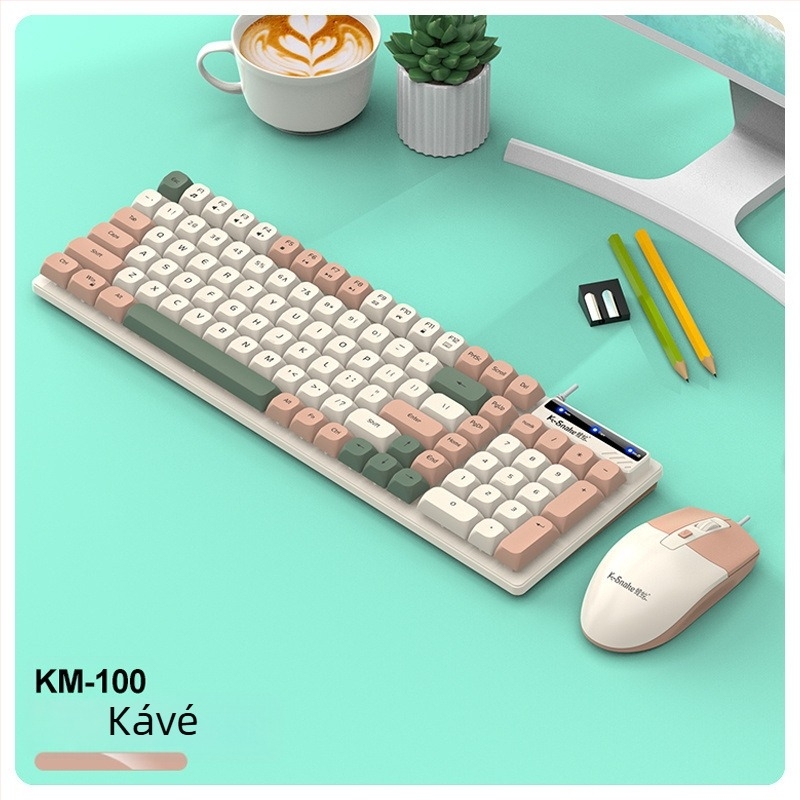 Vezetékes billentyűzet és egér készlet, mechanikus érzet, fény nélkül, csuklótámasz nélkül, számítógéphez